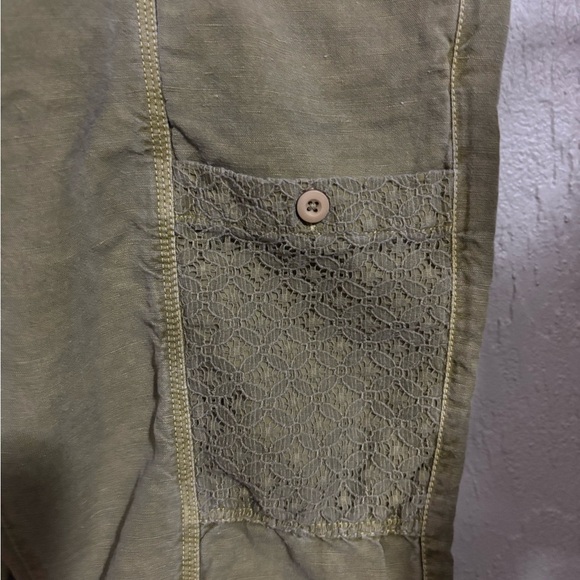 Sundance Femme Voyager Roll Tab Hem Linen Blend Pants Lemon Grass Green Size 14 - Picture 5 of 11